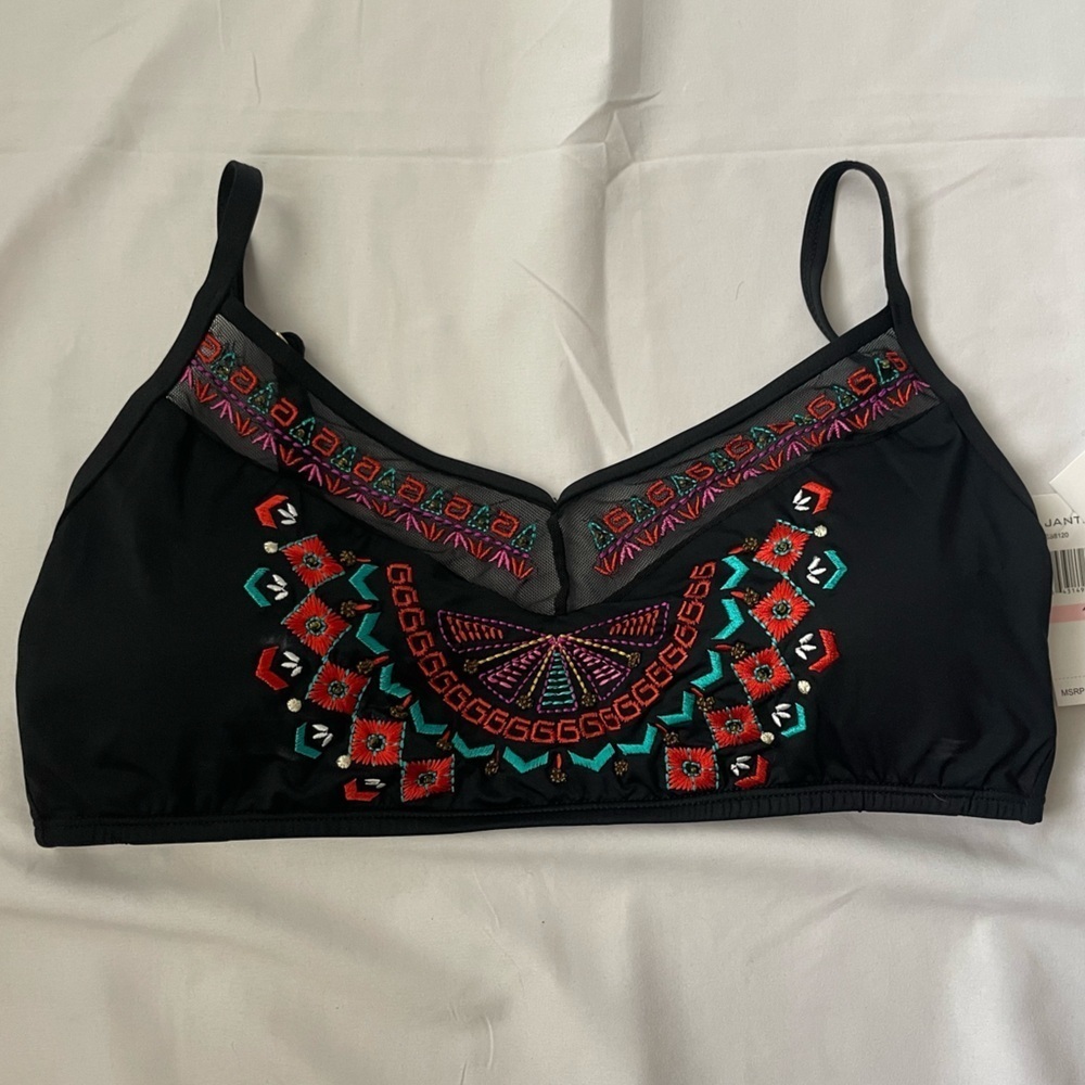 NWT! Jantzen Embroidered Black Bikini Swim Top
